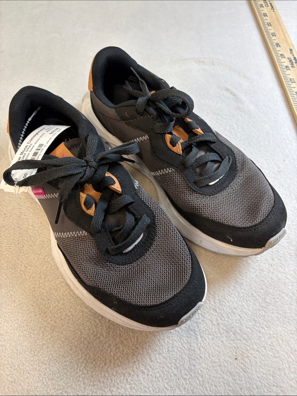 Cole Haan Black and Gray Mesh Lace-Up Sneakers with Tan Accents